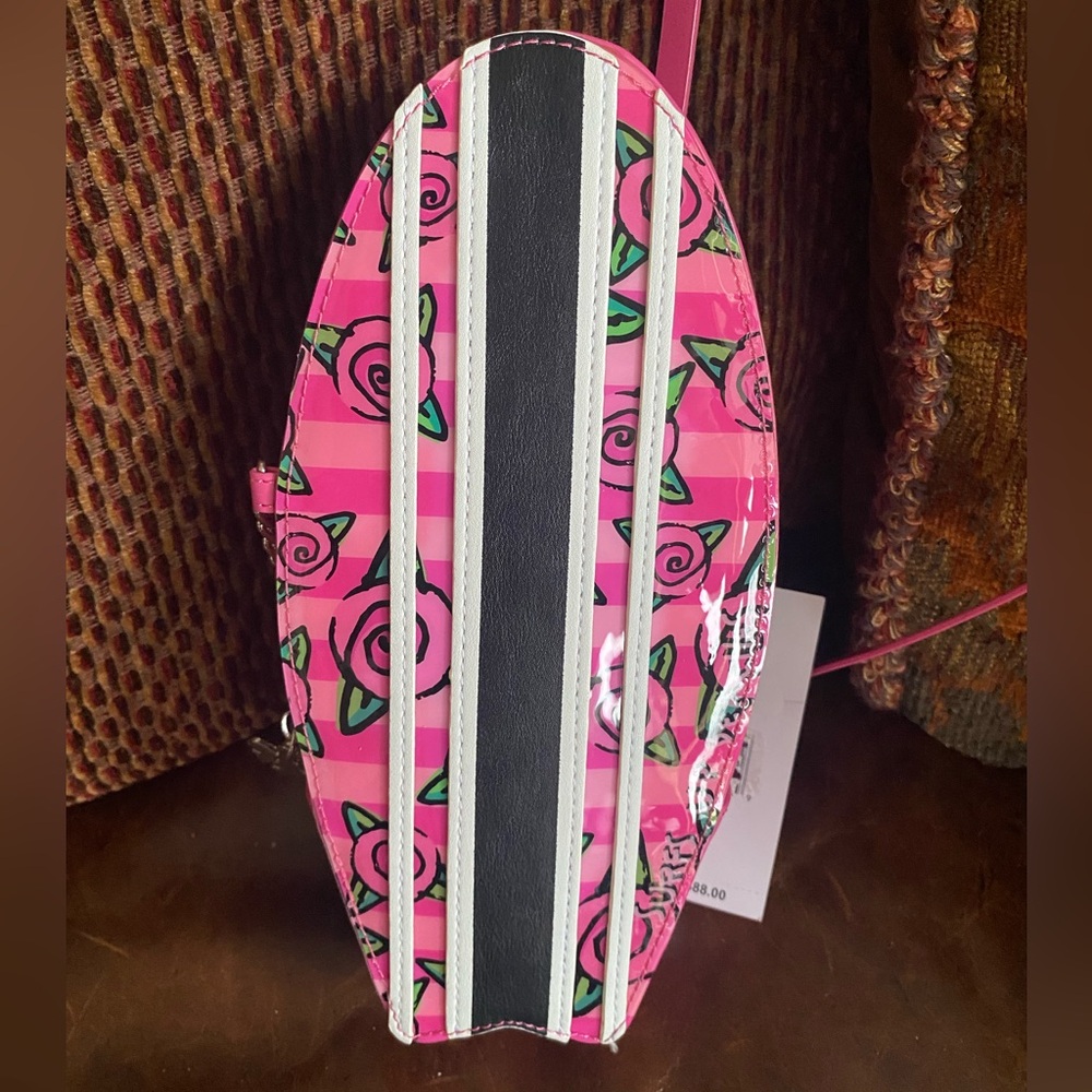 BETSEY JOHNSON Beach Surfs Up Pink "Black XOKRIS" Summer Surf Board Purse Bag